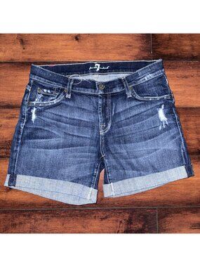 7FAM 7 FOR ALL MANKIND Relaxed Shorts Denim Jean Cuffed Grinded Vintage Wash 27